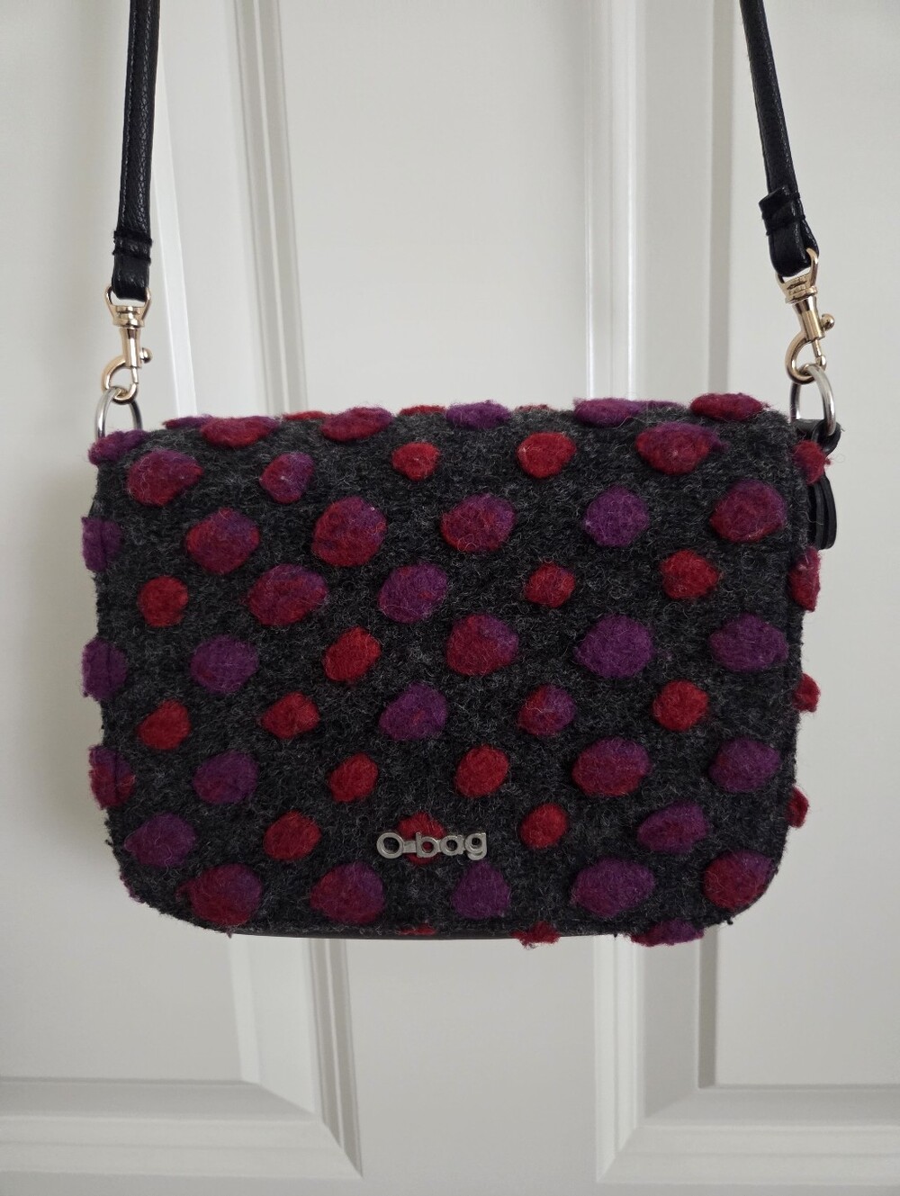 O Bag O Pocket OPKO9 Womens EVA Wool Polka Dot Crossbody Bag Purse Italy